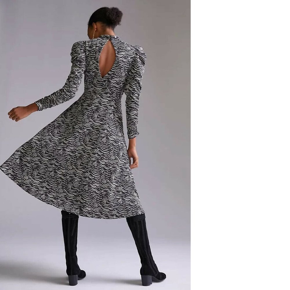 new Anthropologie Puff-Sleeved Jacquard Midi Dress size S new with tag nwt - Picture 3 of 7